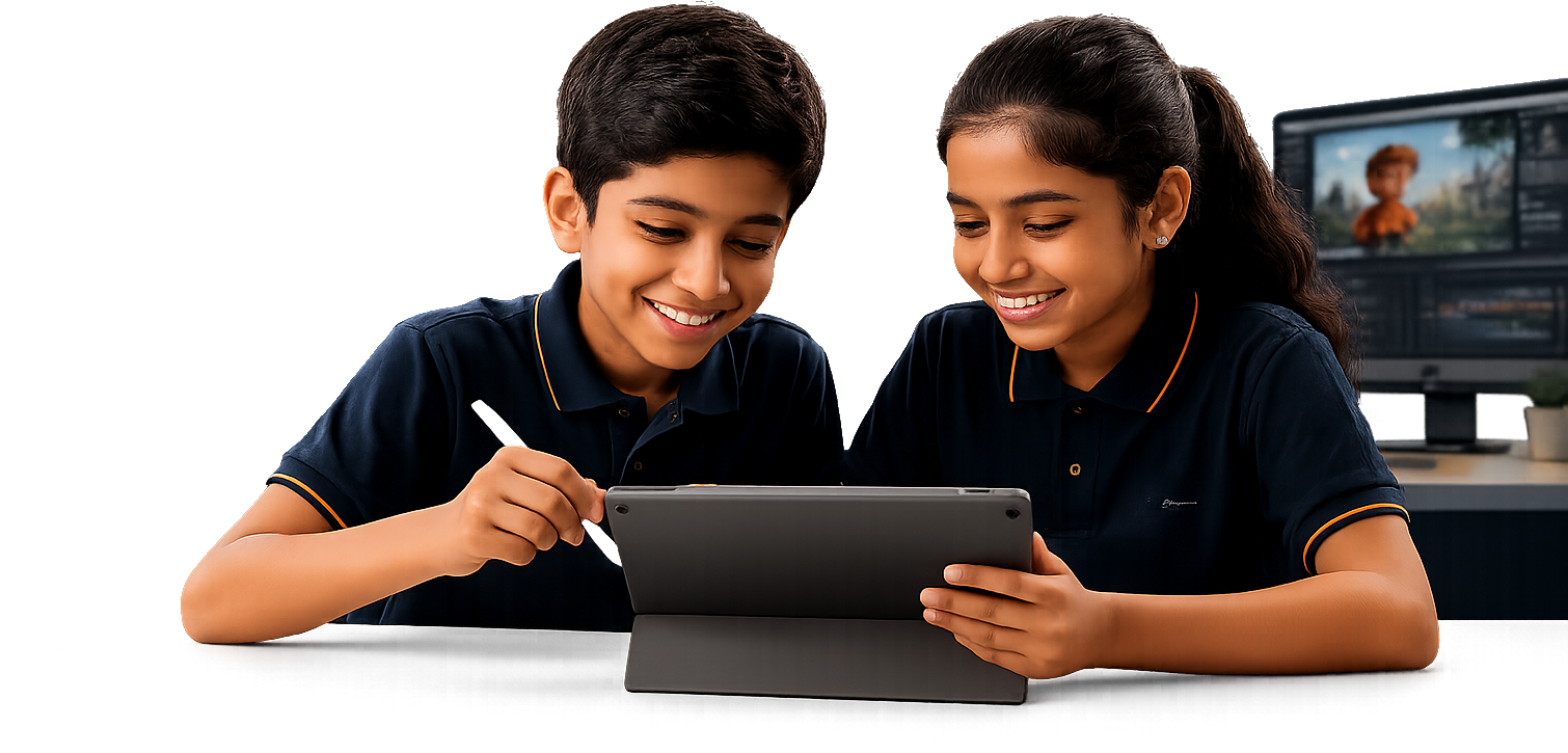 Students creating animation on a tablet