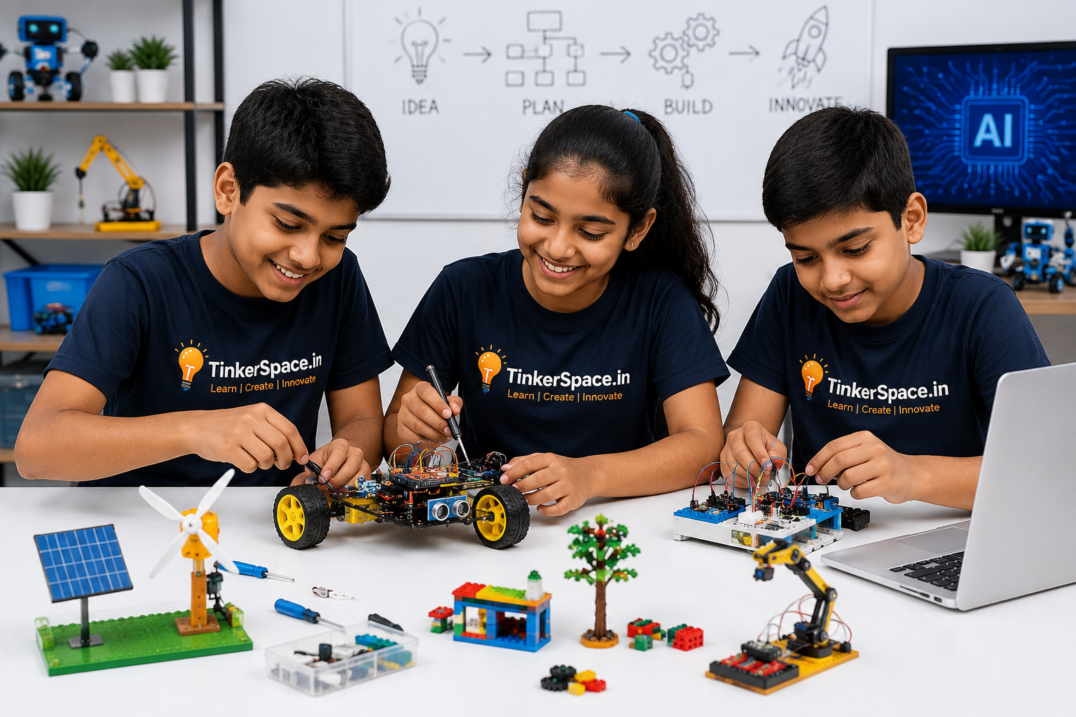 TinkerSpace STEM lab and students